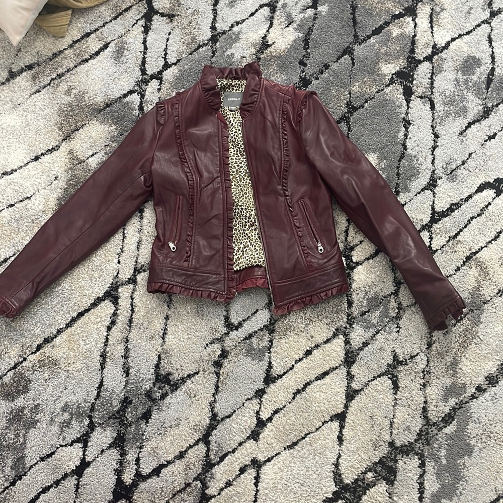 NEW Magentaish leather jacket with cheetah print on the inside VERY CUTE